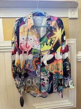 Colorful Pop Art Graphic Button-Up Shirt